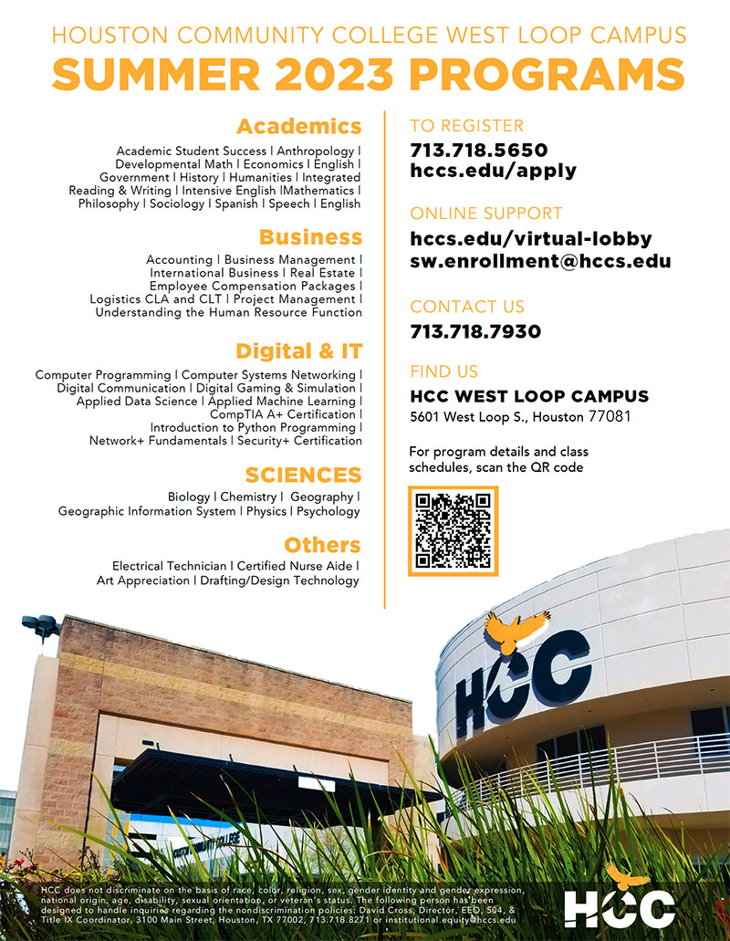 HCC Summer 2023 Classes and Programs Brays Oaks Management District